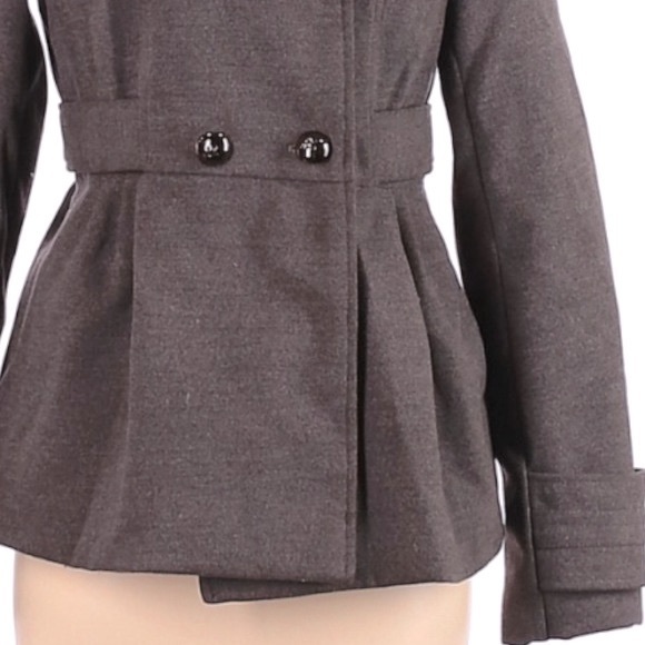 Hydraulic M grey faux wool double breasted lined banded waist & wrists pea coat - Picture 10 of 16